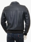 Men's Blue Leather Bomber Zip-UP Jacket