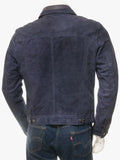 Men's Blue Suede Trucker Jacket: Foggia