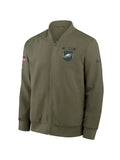 Men's Nike Olive Philadelphia Eagles 2025 Salute to Service Sideline Full-Zip Bomber Jacket