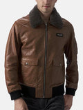 Mens Brown Leather Flight Jacket Front