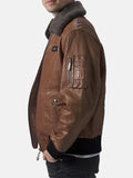 Mens Brown Leather Flight Jacket Side Pose