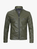 Mens Green Cafe Leather Jacket