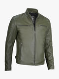Mens Green Cafe Racer Leather Jacket