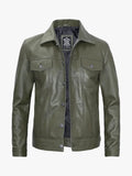 Mens Green Leather Trucker Jacket