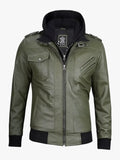 Mens Olive Green Bomber Leather Jacket