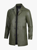 Mens Olive Green Leather Coat