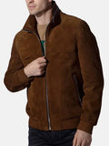 Mens Suede Brown Leather Trucker Bomber Jacket