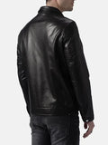 Mens Turn Down Collar Black Leather Jacket Back