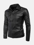 Mens Turn Down Collar Leather Jacket Front