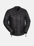 Mens Utility Style Black Leather Biker Jacket Front