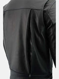 Mens Vented Black Biker Leather Jacket Back Close Up