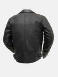 Mens Zippered Chest Pocket Black Biker Leather Jacket Back Pose