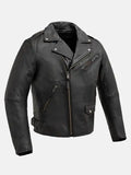 Mens Zippered Chest Pocket Black Biker Leather Jacket
