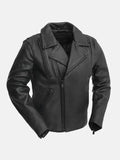 Mens Zippered Slash Pockets Biker Leather Jacket