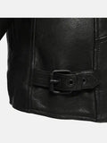 Mens Zippered Slash Pockets Biker Leather Jacket Close Up