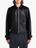 Mens Black Leather Milan Bomber Jacket