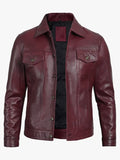 Mens Burgundy Lambskin Leather Trucker Jacket