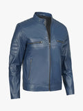 Mens Cafe Racer Style Leather Blue Jacket