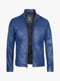 Mens Classic Blue Cafe Racer Leather Jacket