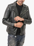 Mens Clyde Genuine Motorcycle Leather Jacket Black