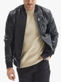 Mens Jasper Black Leather Bomber Jacket
