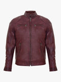 Mens Leather Biker Vintage Zipped Racing Jacket