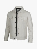 Mens Off White Leather Trucker Jacket