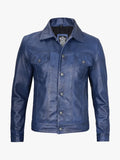 Mens Real Lambskin Leather Blue Jacket