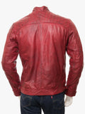 Mens Red Leather Biker Jacket Back