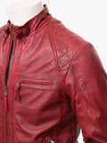 Mens Red Leather Biker Jacket Details