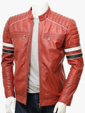 Mens Red Leather Striped Jacket