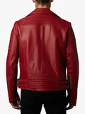 Mens Rich Red Slim Fit Motorcycle Biker Leather Jacket Back