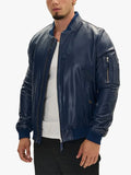 Navy Blue Bomber Genuine Leather Jacket