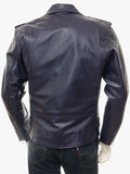 Navy Leather Biker Jacket ASHCOMBE