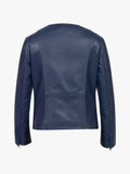 Nevaeh Blue Collarless Leather Jacket For Women’s