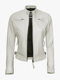Off White Quilted Biker Jacket for Women