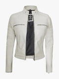 Off White Real Leather Biker Jacket for Women