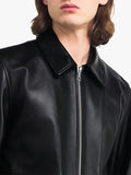 Officine Generale Black Leather Milan Bomber Jacket Mens