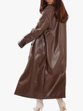 Oversized Double Breasted Leather Trench Chocolate Coat