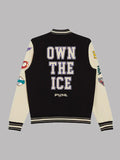 PWHL Peace Collective Own the Ice Letterman Varsity Jacket Black and White