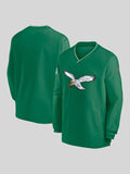 Philadelphia Eagles Kelly Green Sideline Throw back Logo Long-Sleeve V-Neck Windshirt