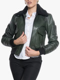 Pilot Green Sheepskin Collar Jacket For Women's