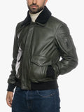 Pilota Green Men Jacket With Black Shearling Collar