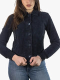 Polo Womens Blue Suede Bomber Jacket