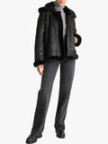 Quince 100% Shearling Cold Weather Women Bomber Black Jacket