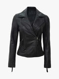 Ramsey Women Asymmetrical Black Biker Leather Jacket