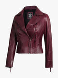 Ramsey Women's Burgundy Asymmetrical Biker Leather Jacket