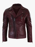 Slim Fit Brando Burgundy Biker Jacket