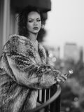 Rihanna Brown Faux Fur Coat