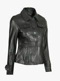 Short Body Black Peplum Leather Jacket Womens